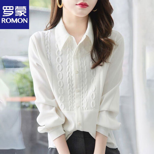 ROMON shirt women's long-sleeved 2026 new spring and autumn high-end white shirt design niche versatile bottoming shirt top white standard size available in stock S recommended 80-90 Jin Jin equals 0.5 kg to wear