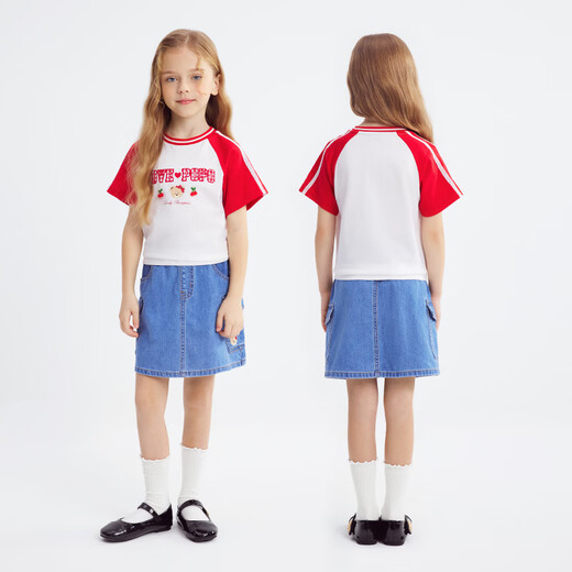 PawinPaw Cartoon Bear Children's Clothing 26th Spring and Summer New Girls Round Neck T-shirt Loose Red/20 110