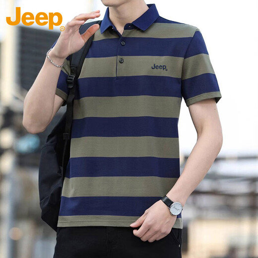 JEEP Jeep short-sleeved T-shirt men's summer business Polo casual shirt contrasting color stitching versatile casual men's clothing Army Green XL