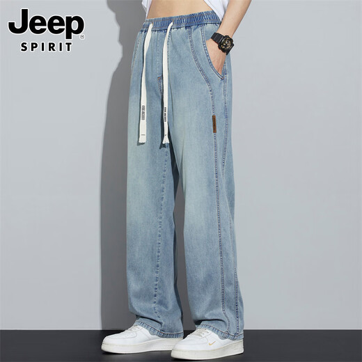 JEEP SPIRIT Jeep Jeans Men's Spring and Summer Loose Straight American Retro Fashion Casual Pants Deep Nostalgia XL