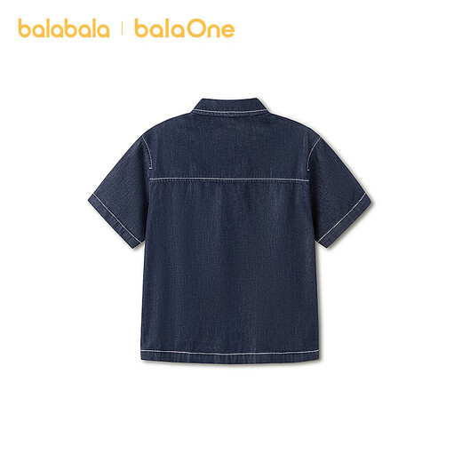 Bala Bala One boys short-sleeved shirt children's medium and large children's denim 2026 new summer versatile denim dark blue 88301 110
