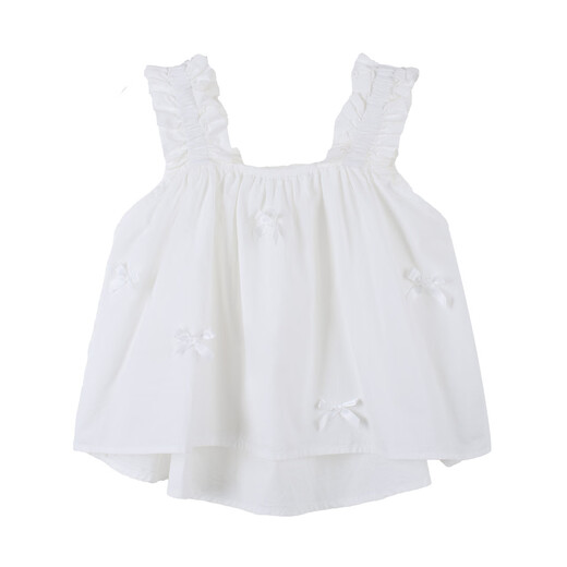Xiaoyinman children's clothing girls' pure cotton breathable shirt with ribbon bow 26 summer mid-sized children's top halter top white 170