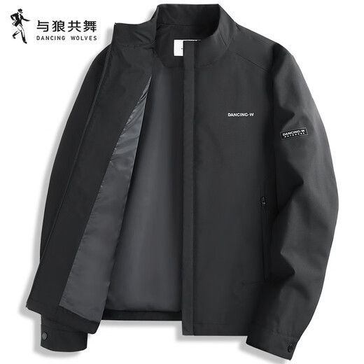 Dances with Wolves Windproof Stand Collar Jacket Men's 2026 Spring New Commuting Executive Business Easy Care Coach Jacket 1032 Black 001 L (175)