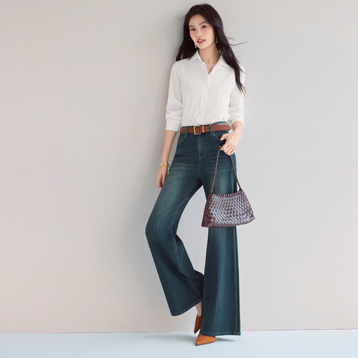 Eveli Jiang Xin's same style anti-wrinkle basic right shoulder version workplace commuting cotton shirt women's 2026 spring new small top white S 80-105Jin Jin equals 0.5 kg