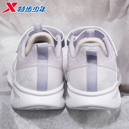 Xtep Children's Girls' Shoes 2026 New Spring Velcro Comfortable Breathable Sports Wear-Resistant Casual Running Shoes Han Jade White/Classic White Dense Mesh Breathable 33