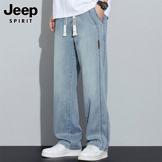 JEEP SPIRIT Jeep Jeans Men's Spring and Summer Loose Straight American Retro Fashion Casual Pants Deep Nostalgia XL