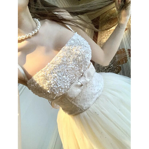Kaooseen high-end adult dress high school student female 2026 evening dress high-end light luxury niche champagne color gift high-end champagne color skirt M