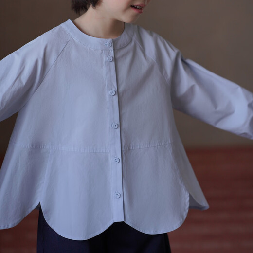 Haqi Children's Clothing Spring Korean Style Loose Cotton Shirt Girls Round Neck Top Girls Spring Clothing 2026 New Blue 150