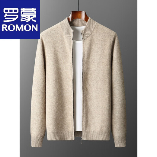 ROMON's new autumn and winter thickened casual sports suit men's knitted sweatshirt shrunken sweatpants pure wool cardigan jacket dark gray top S (90-110Jin Jin equals 0.5 kg)