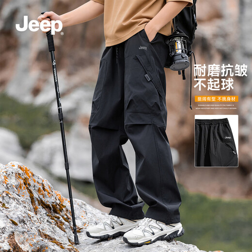 JEEP Overalls Men's 2026 Spring and Summer Casual Pants Men's Straight Leg Loose Charge XL Obsidian Black (Thin)