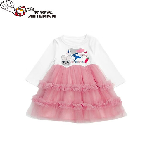 Ultraman Girls Bunny Police Dress Spring 2026 Western Style Baby Sweater Princess Dress Children's Cartoon Mesh Skirt Pink (Single Skirt) 100 cm