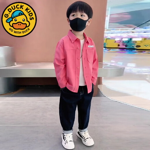 G.duck little yellow duck children's clothing boys POLO collar long-sleeved shirt 2026 baby boy lapel handsome spring and autumn pink jacket pink shirt 90 cm