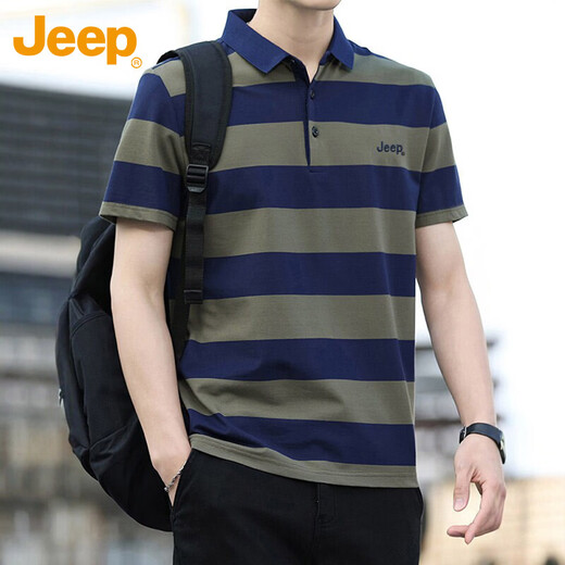 JEEP Jeep short-sleeved T-shirt men's summer business Polo casual shirt contrasting color stitching versatile casual men's clothing Army Green XL