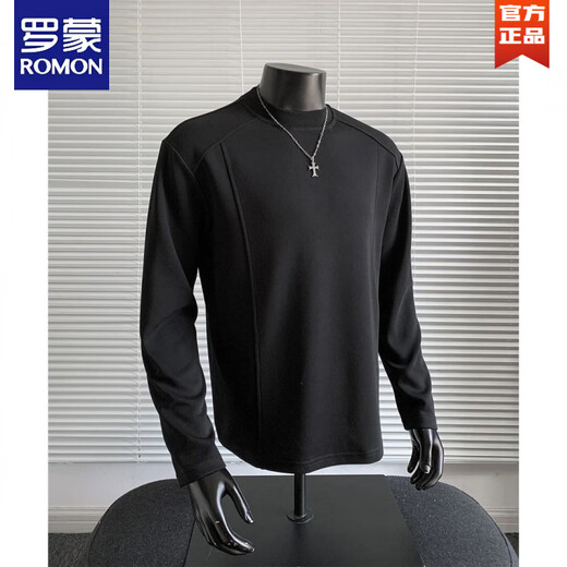 ROMON autumn heavyweight pure cotton 360g American deconstructed sweatshirt men's trendy brand cleanfit handsome long-sleeved high-end top black heavyweight pure cotton 360G fabric M (90-120Jin Jin equals 0.5kg)