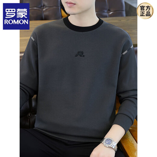 ROMON round neck casual sweatshirt men's sexy bottoming t-shirt top spring new trend versatile long-sleeved t-shirt for men 69906 black spring and autumn style M (recommended 95-115Jin Jin equals 0.5 kg)