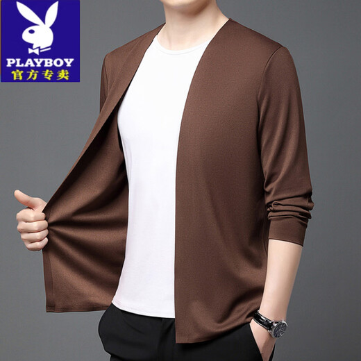 Playboy (PLAYBOY) solid color men's ice silk jacket new middle-aged iron-free seamless sweater business casual cardigan long-sleeved T-shirt for men black S 165