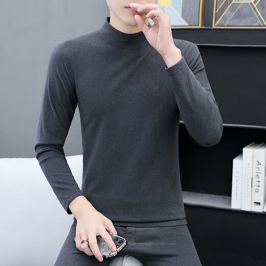 Modal velvet thermal underwear men's half turtleneck autumn and winter thickened slim fit seamless heating bottoming autumn clothes and long pants suit 603 turtleneck dark gray suit 3XL 135-160Jin Jin is equal to 0.5 kg