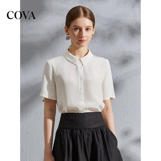 COVA international first-line brand 2026 summer new style 6 level 00 mulberry silk top 30mm heavy silk shirt haze blue S