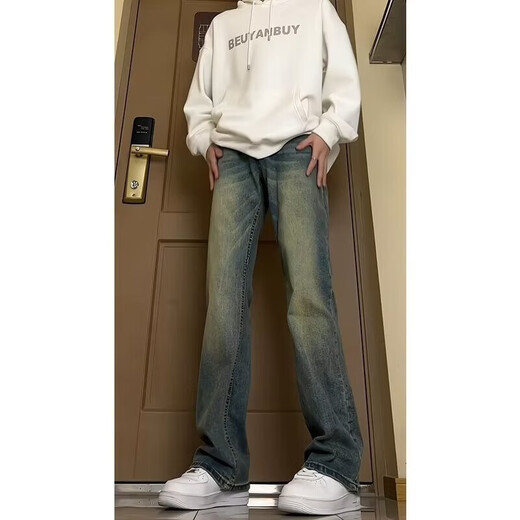 
Huafeng Yino jeans men's autumn slim straight pants American trendy brand retro new style high street light bulb vibe casual pants men Du Dada 686 retro blue 2XL 140-155 Jin [Jin equals 0.5 kg]