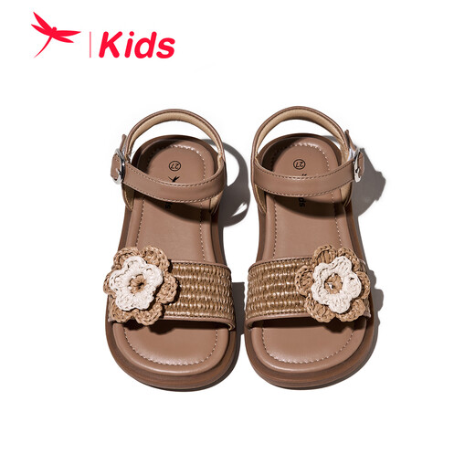 Red Dragonfly Girls Shoes 2026 Summer Children's Beach Shoes Princess Soft Sole Breathable Casual Sandals Q62BL006 Brown 31