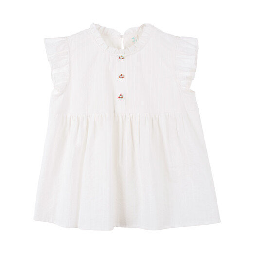 Xiaoyinman children's clothing girls round neck button-down shirt 26 summer children's texture casual breathable top for middle and large children off-white 150