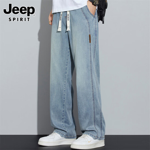 JEEP SPIRIT Jeep Jeans Men's Spring and Summer Loose Straight American Retro Fashion Casual Pants Deep Nostalgia XL