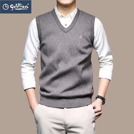 Goldlion Vest Vest Men's V-neck Pullover Sleeveless Sweater Middle-aged Solid Color Knitted Waistcoat Green 3XL