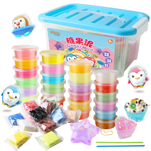 【7成新】亲子企鹅史莱姆水晶泥橡皮泥彩泥 24色果冻泥+12色超轻黏土 冰冻粘土太空泥透明糖果冻泥男女小孩玩具