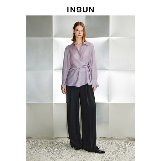 INSUN 2026 spring double-wear access control design waist slimming long-sleeved shirt lavender purple S