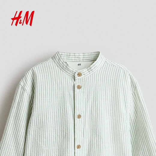 H&M2026 Spring New Children's Clothing Children's Boys Cotton Chinese Collar Shirt 1289756 White/Green Stripes 90 90/52(1.5-2Y)