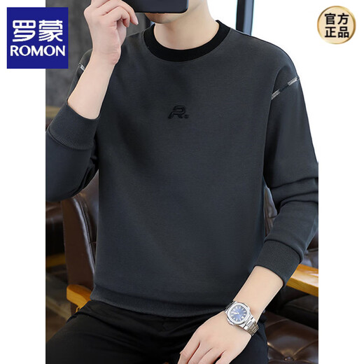 ROMON round neck casual sweatshirt men's sexy bottoming t-shirt top spring new trend versatile long-sleeved t-shirt for men 69906 black spring and autumn style M (recommended 95-115Jin Jin equals 0.5 kg)
