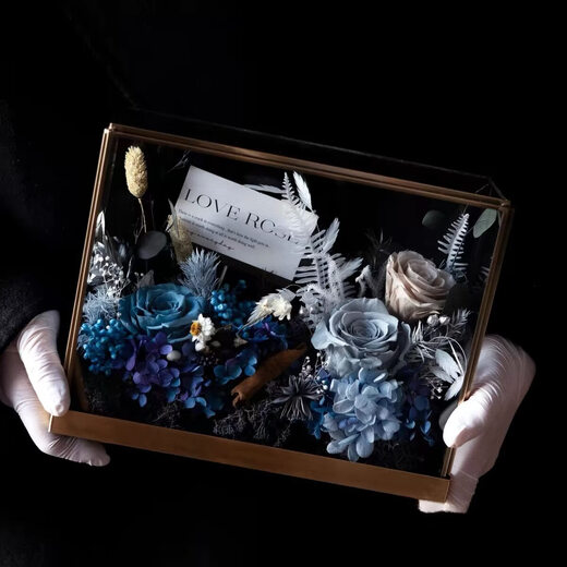 Suhuayi immortal flower rose high-end micro landscape dried bouquet glass cover gift box birthday and Valentine's Day gift for teacher, best friend and girlfriend, high-end gray red