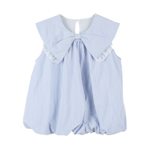 Xiaoyinman children's clothing girls' bow lapel shirt 26 mid-summer big children's bud hem cool and comfortable shirt blue 120