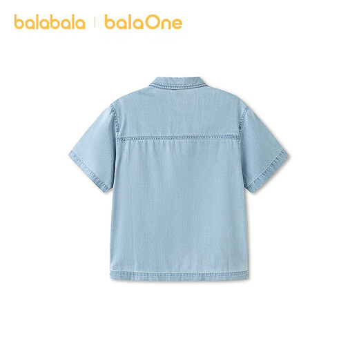 Bala Bala One boys short-sleeved shirt children's medium and large children's denim 2026 new summer versatile denim medium blue 88201 170