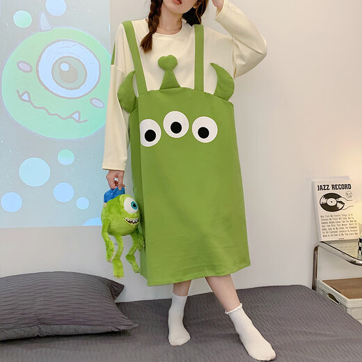 
Cotton companionship long-sleeved nightgown for women in spring and autumn cotton sweet cute duck pajamas 2024 new large-size pregnant women's home clothes 16863 M