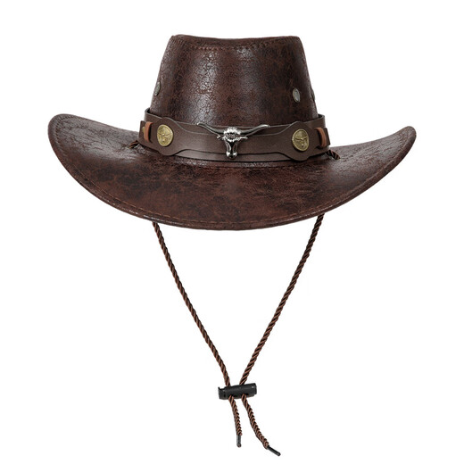 Cowboy hat cow head belt rivet jazz hat men and women spring, summer and autumn outdoor travel visor big brim Tibetan western camel M (56-58cm)
