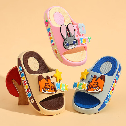 Yunyouli Judi Nick co-branded children's summer slippers, non-slip, wear-resistant, indoor and outdoor cartoon home slippers for children, pink, size 32-33, inner length 20cm