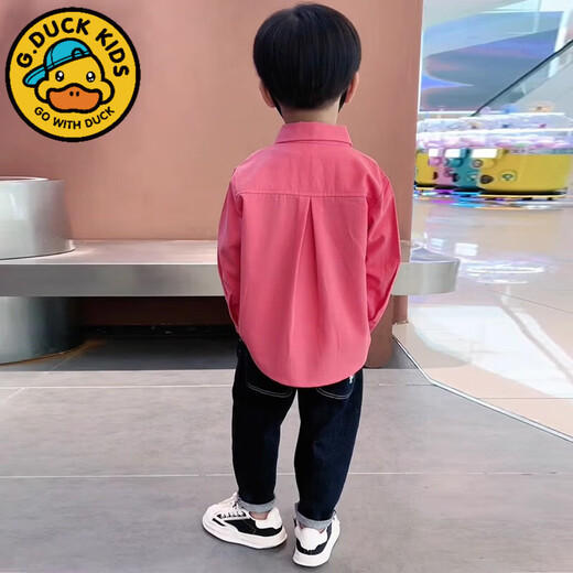 G.duck little yellow duck children's clothing boys POLO collar long-sleeved shirt 2026 baby boy lapel handsome spring and autumn pink jacket pink shirt 90 cm