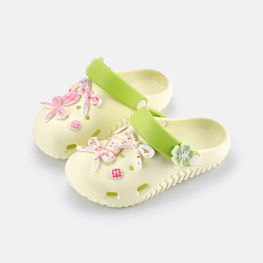 Balabala children's shoes, children's slippers, girls' 2026 new summer removable sweet bow clogs, green tone 00444 28 (inner length 18, suitable for feet size 27-28)