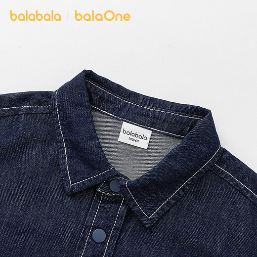 Bala Bala One boys short-sleeved shirt children's medium and large children's denim 2026 new summer versatile denim dark blue 88301 110