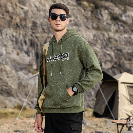 JEEP Spring and Autumn Men's Hooded Sweatshirt Army Green XL