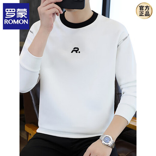 ROMON round neck casual sweatshirt men's sexy bottoming t-shirt top spring new trend versatile long-sleeved t-shirt for men 69906 black spring and autumn style M (recommended 95-115Jin Jin equals 0.5 kg)