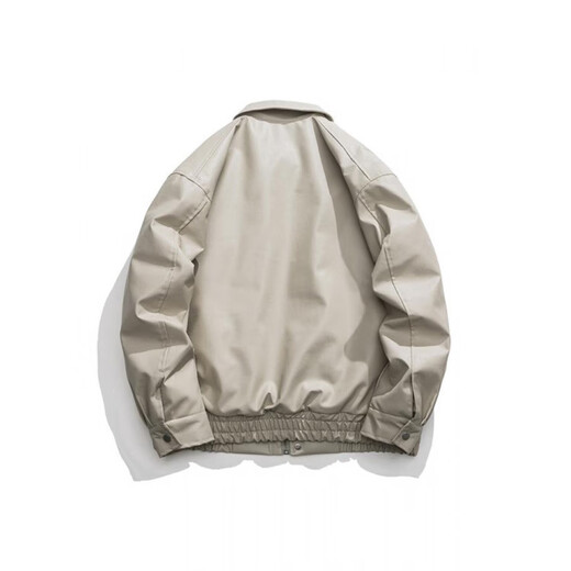 YISHion official flagship model Japanese solid color motorcycle bomber jacket men's American retro loose PU leather jacket autumn and winter clip black quilted thickened M