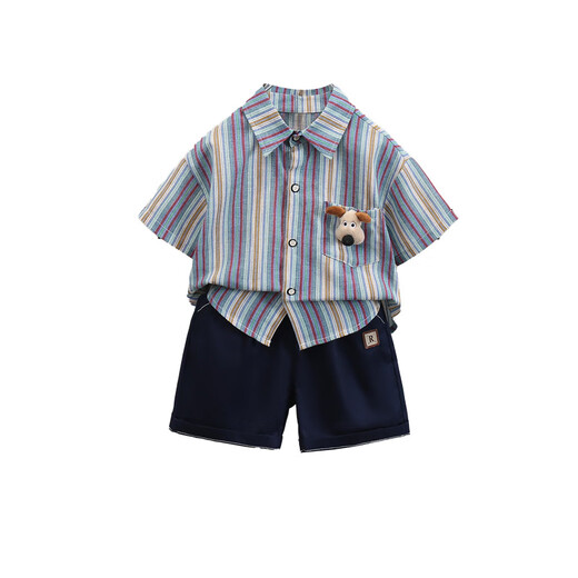 Ultraman boys summer short-sleeved suit 2025 new children's Korean style summer style striped shirt casual two-piece set trendy picture color 90 cm