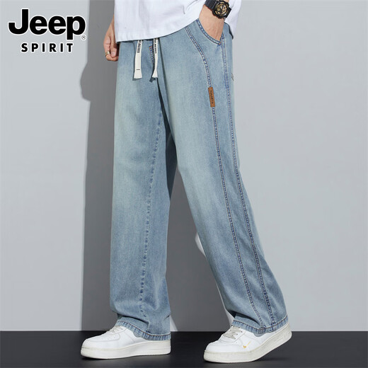 JEEP SPIRIT Jeep Jeans Men's Spring and Summer Loose Straight American Retro Fashion Casual Pants Deep Nostalgia XL