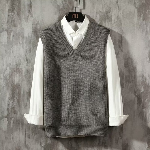 JIAYE Couple Young Student Woolen Knitted Vest Men's V-neck Pullover Sleeveless Sweater Vest Vest Thin Black [Single Vest] L