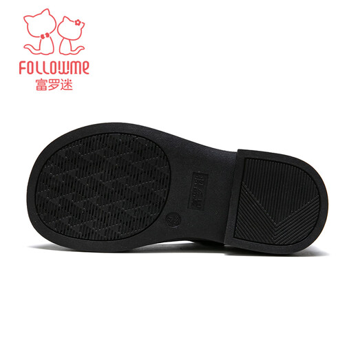 Fuluo Mi Girls Genuine Leather Shoes Spring and Autumn Soft Sole Black Single Shoes for Big Children Bow Princess Shoes Black Single Layer 35