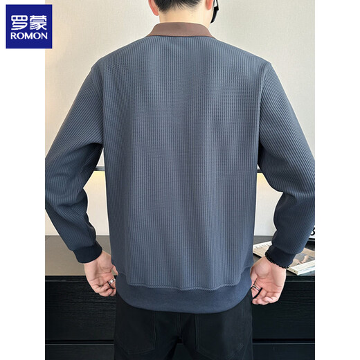 ROMON high-end heavyweight sweatshirt for men spring 2026 new trendy simple versatile long-sleeved polo shirt loose lapel T-shirt gray W022 sweatshirt M (approximately -120Jin Jin is equal to 0.5kg can be worn)