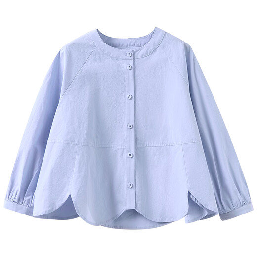 Haqi Children's Clothing Spring Korean Style Loose Cotton Shirt Girls Round Neck Top Girls Spring Clothing 2026 New Blue 150