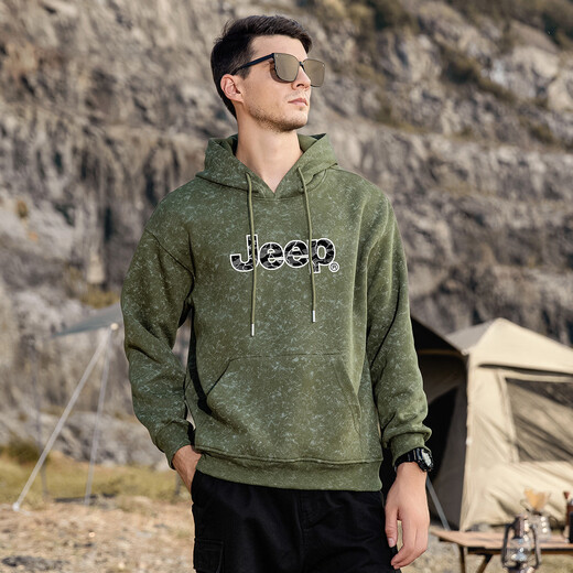 JEEP Spring and Autumn Men's Hooded Sweatshirt Army Green XL